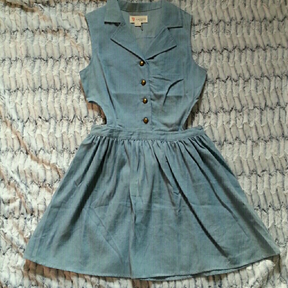 Tobi Light Blue Denim Side Slit Spring Dress